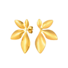 Pair of 18k gold plated leaf-shaped earrings on a white background elazo