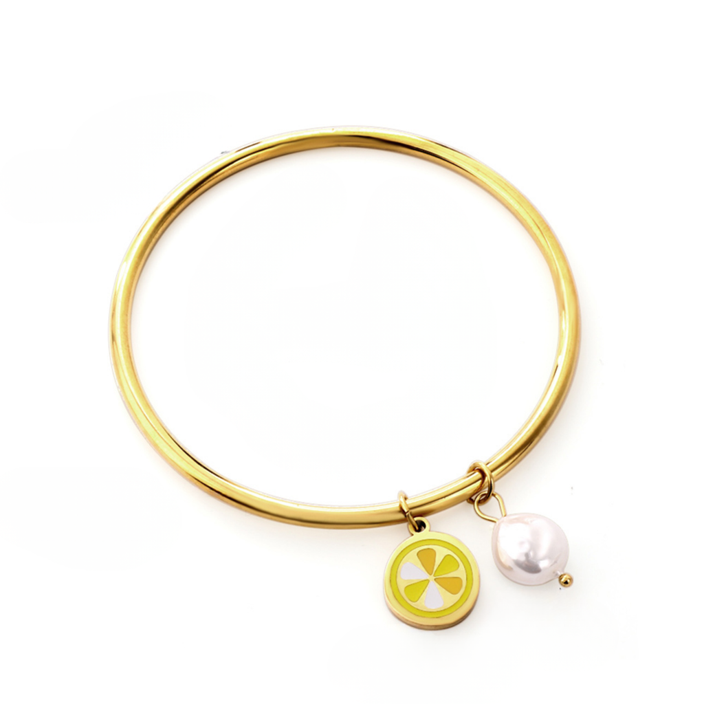Lemon & Pearl Charm Gold Bangle