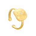18K Gold Plated   Starburst Signet Adjustable Ring