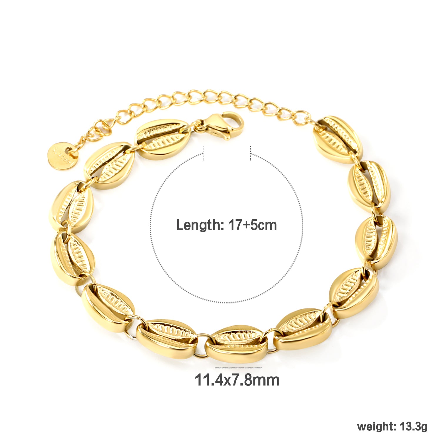 Gold Cowrie Shell Link Bracelet