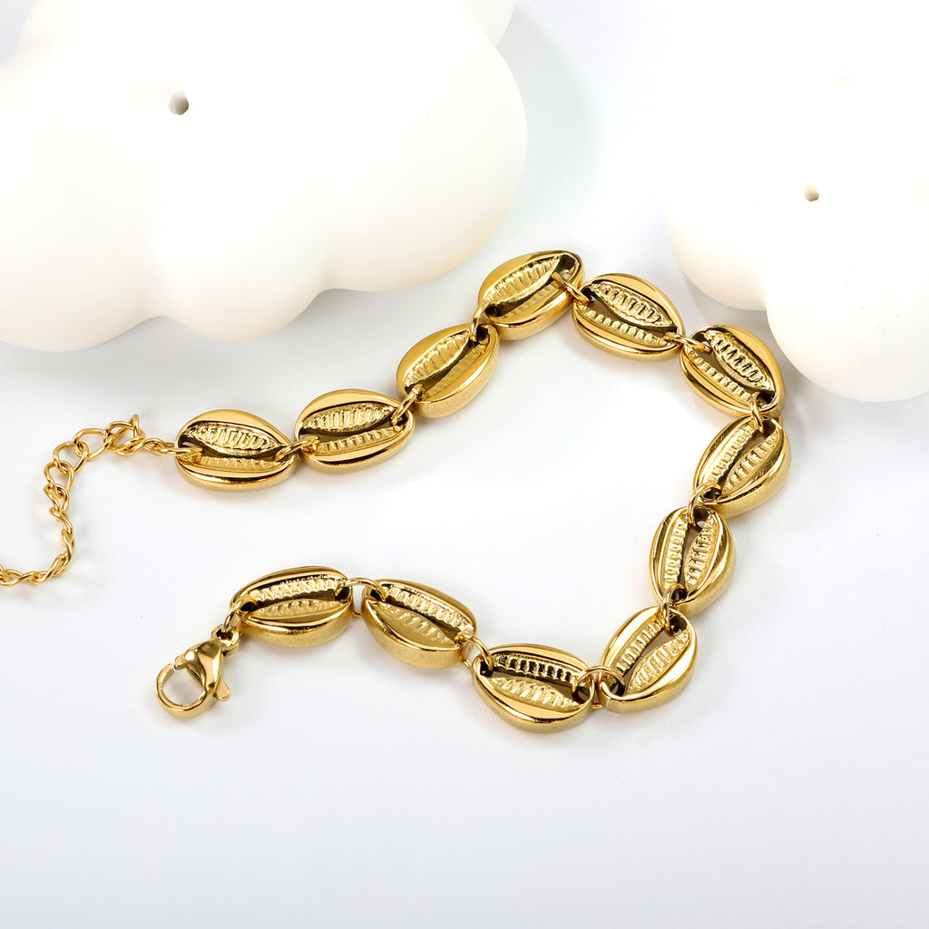 Gold Cowrie Shell Link Bracelet