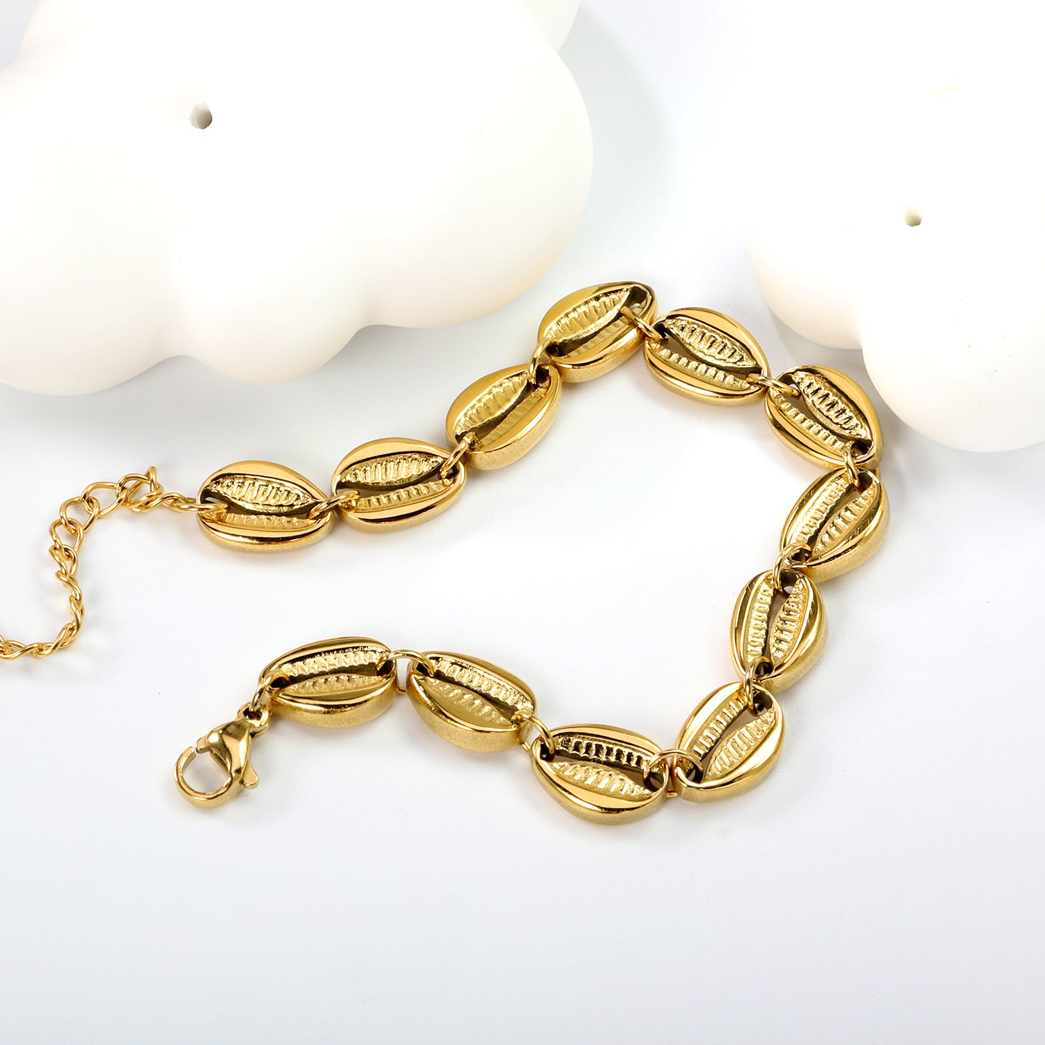Gold Cowrie Shell Link Bracelet