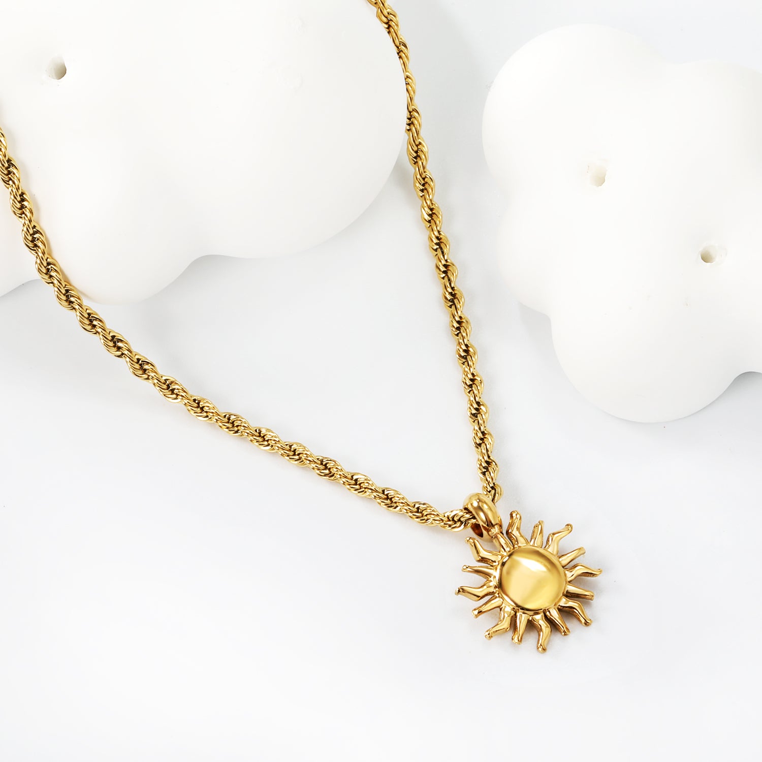 Gold Sun Pendant Rope Chain Necklace