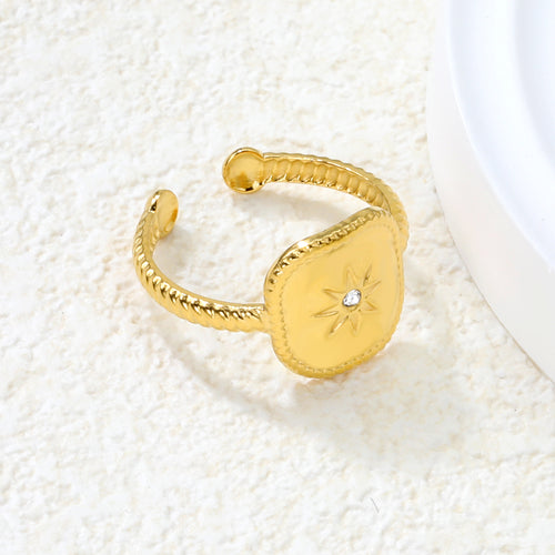 18K Gold Plated   Starburst Signet Adjustable Ring