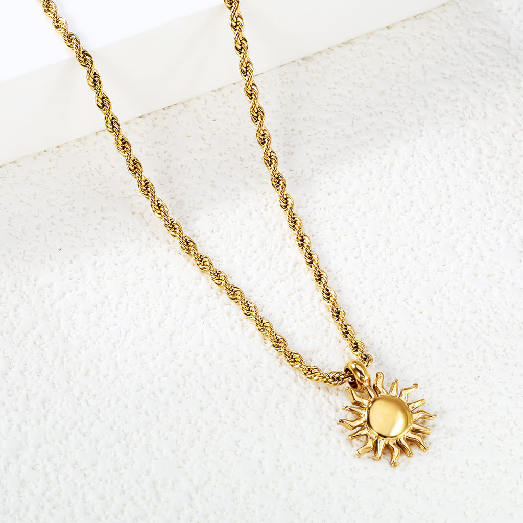 Gold Sun Pendant Rope Chain Necklace