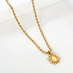 Gold Sun Pendant Rope Chain Necklace