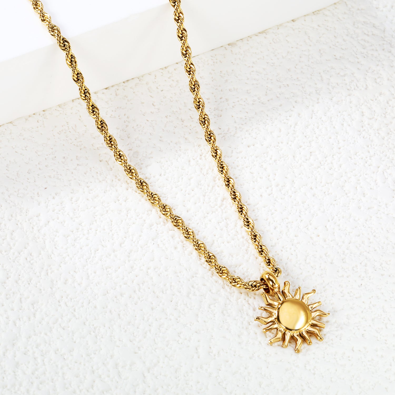 Gold Sun Pendant Rope Chain Necklace
