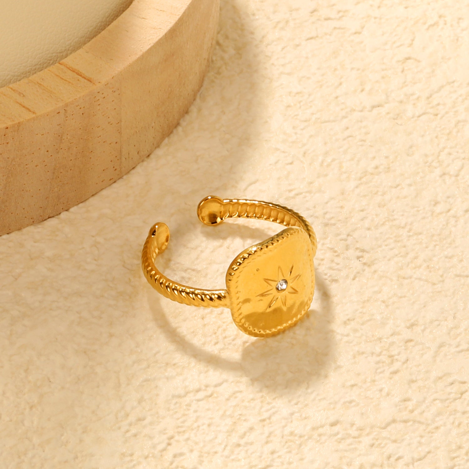 Gold Starburst Signet Adjustable Ring