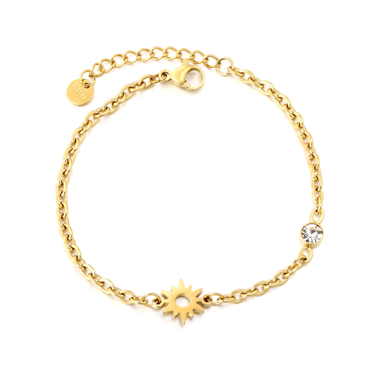 Celestial Sun & Crystal Charm Bracelet - 18k Gold Plated