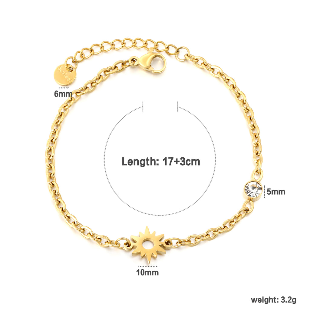 Celestial Sun & Crystal Charm Bracelet - 18k Gold Plated