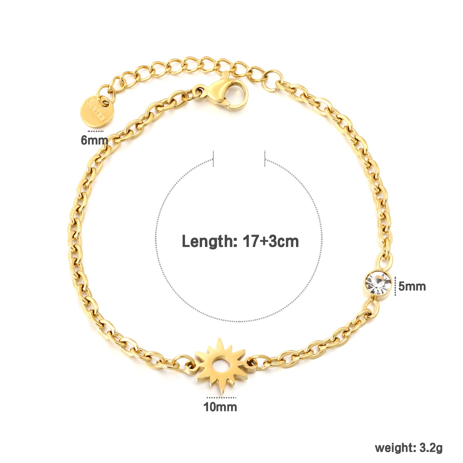 Celestial Sun & Crystal Charm Bracelet - 18k Gold Plated