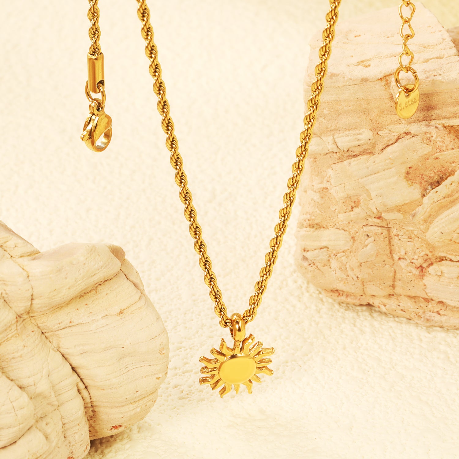 Gold Sun Pendant Rope Chain Necklace