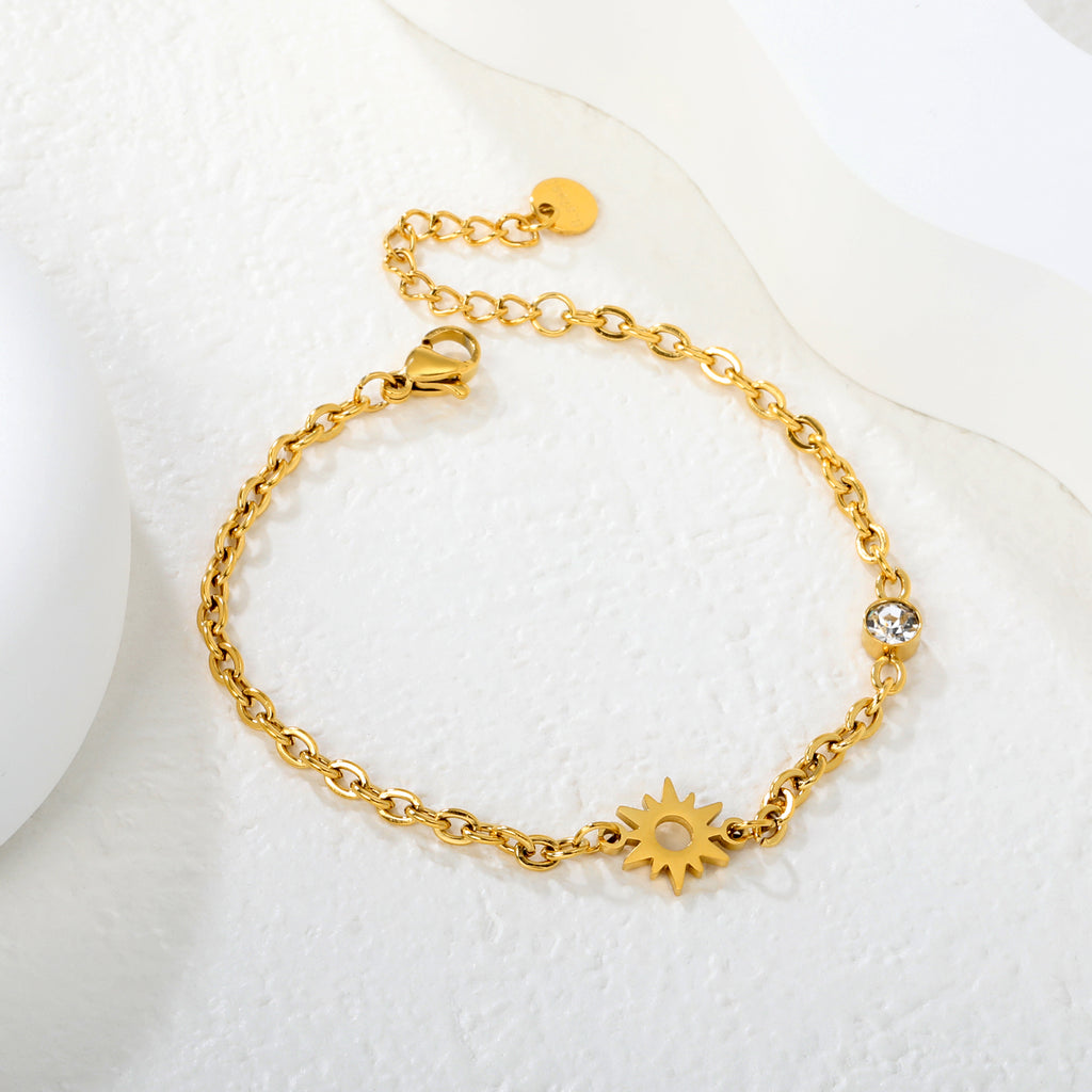 Celestial Sun & Crystal Charm Bracelet - 18k Gold Plated