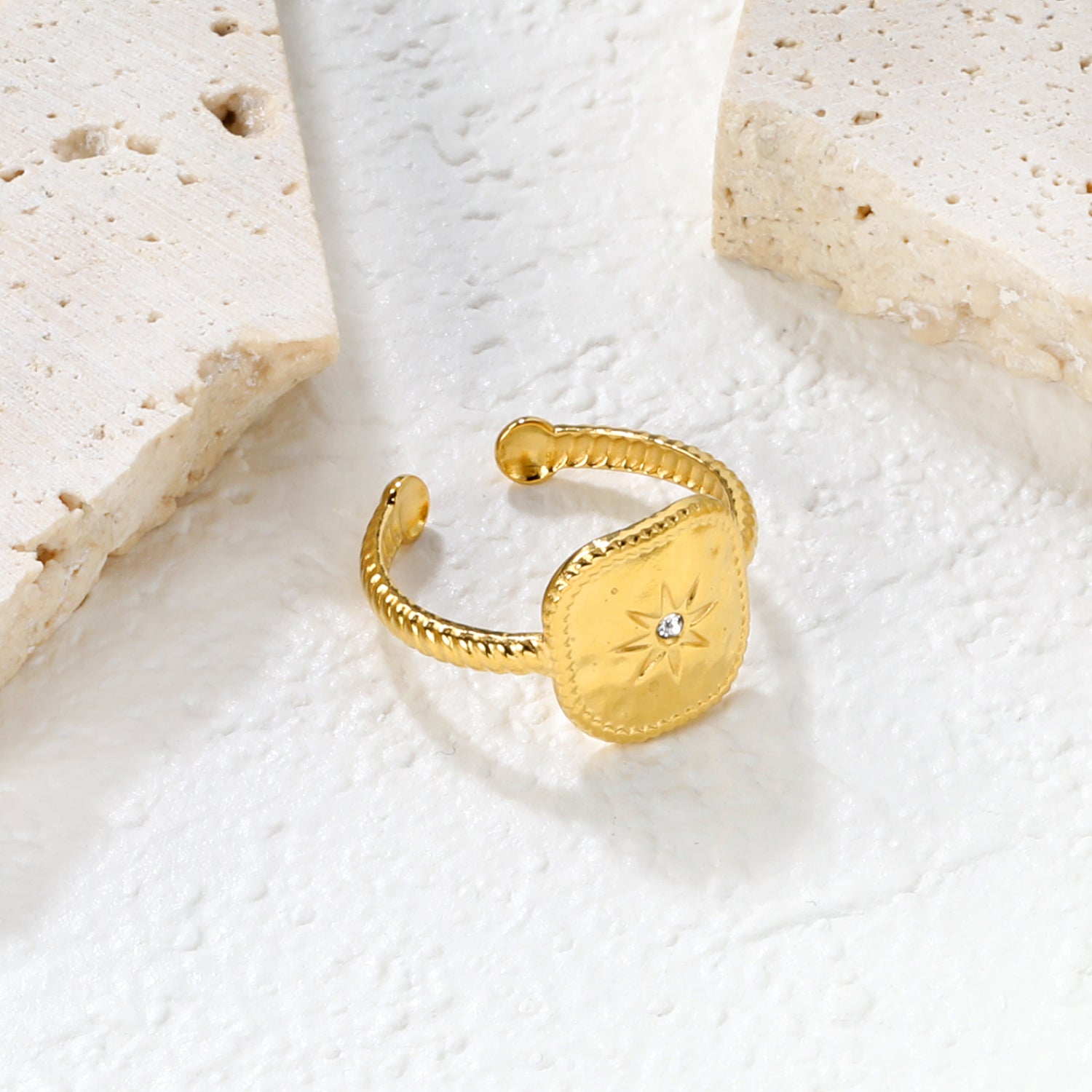 Gold Starburst Signet Adjustable Ring