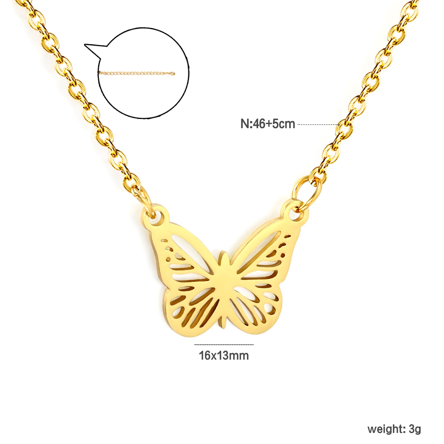 Butterfly Pendant Necklace - 18k Gold Plated Stainless Steel