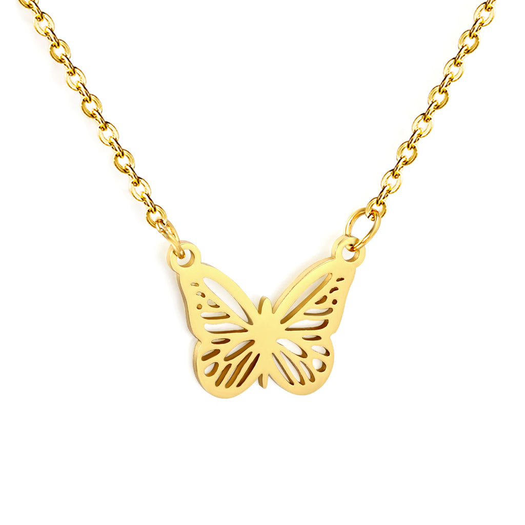 Butterfly Pendant Necklace - 18k Gold Plated Stainless Steel