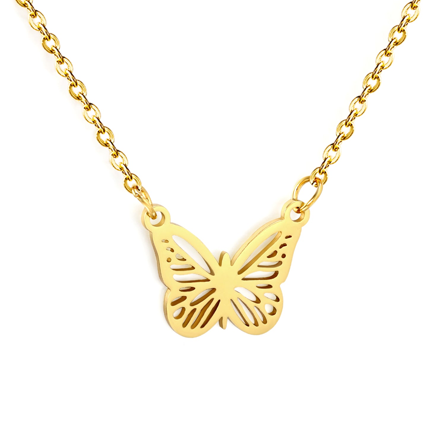 Butterfly Pendant Necklace - 18k Gold Plated Stainless Steel
