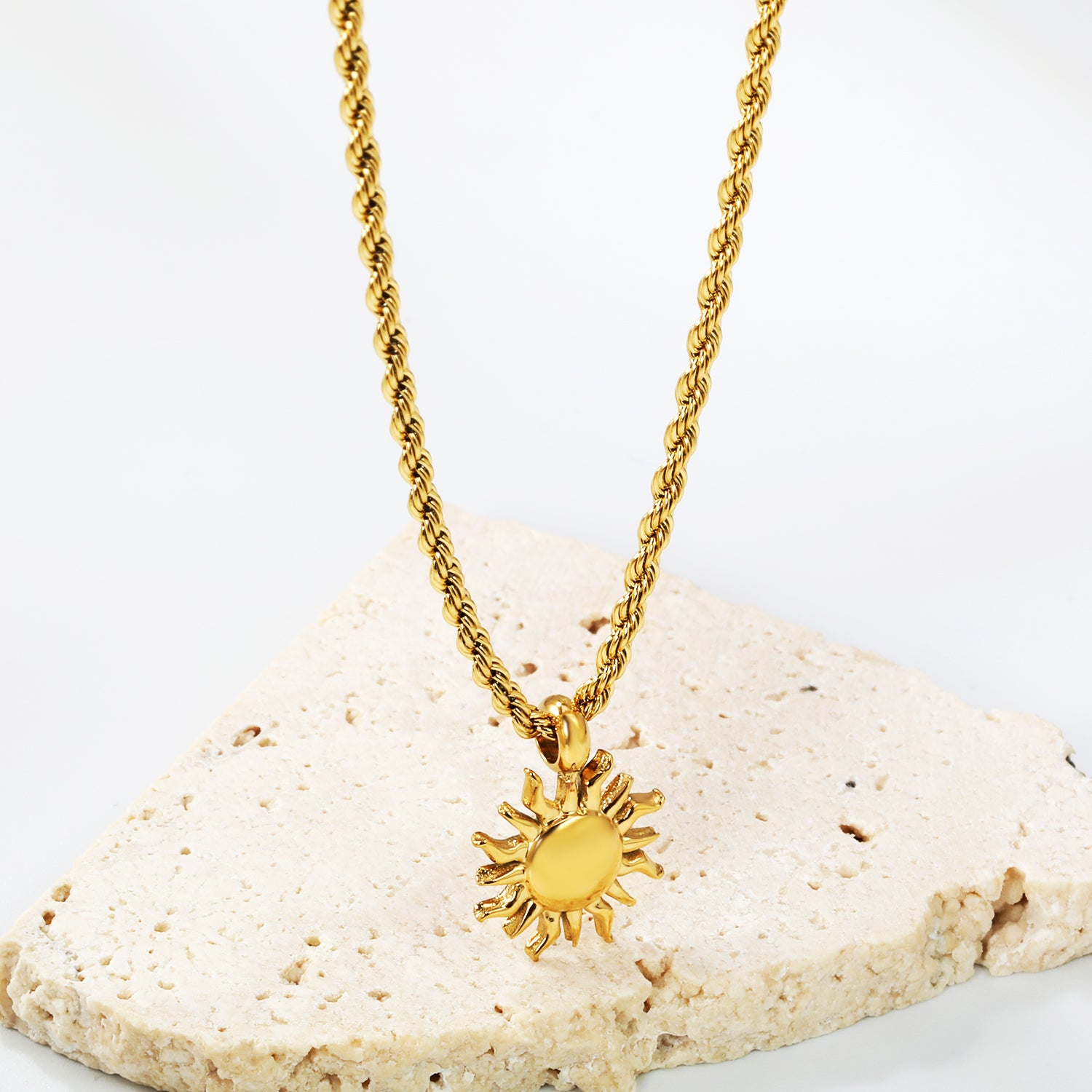 Gold Sun Pendant Rope Chain Necklace