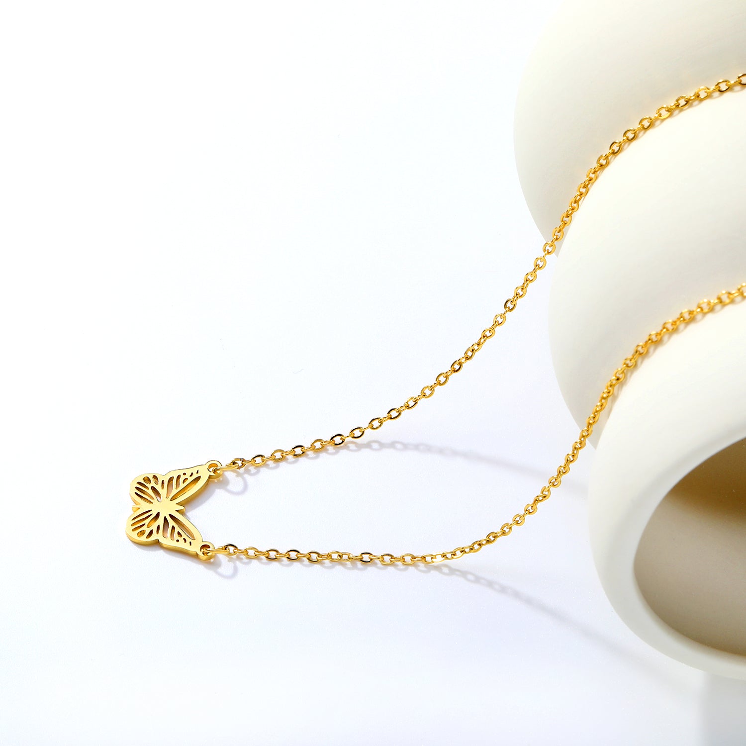 Butterfly Pendant Necklace - 18k Gold Plated Stainless Steel