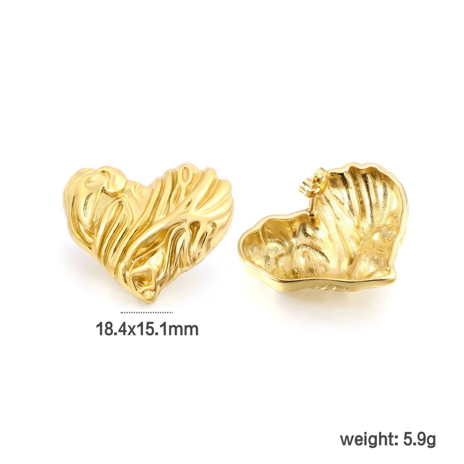 Sculptural Textured Heart Stud Earrings