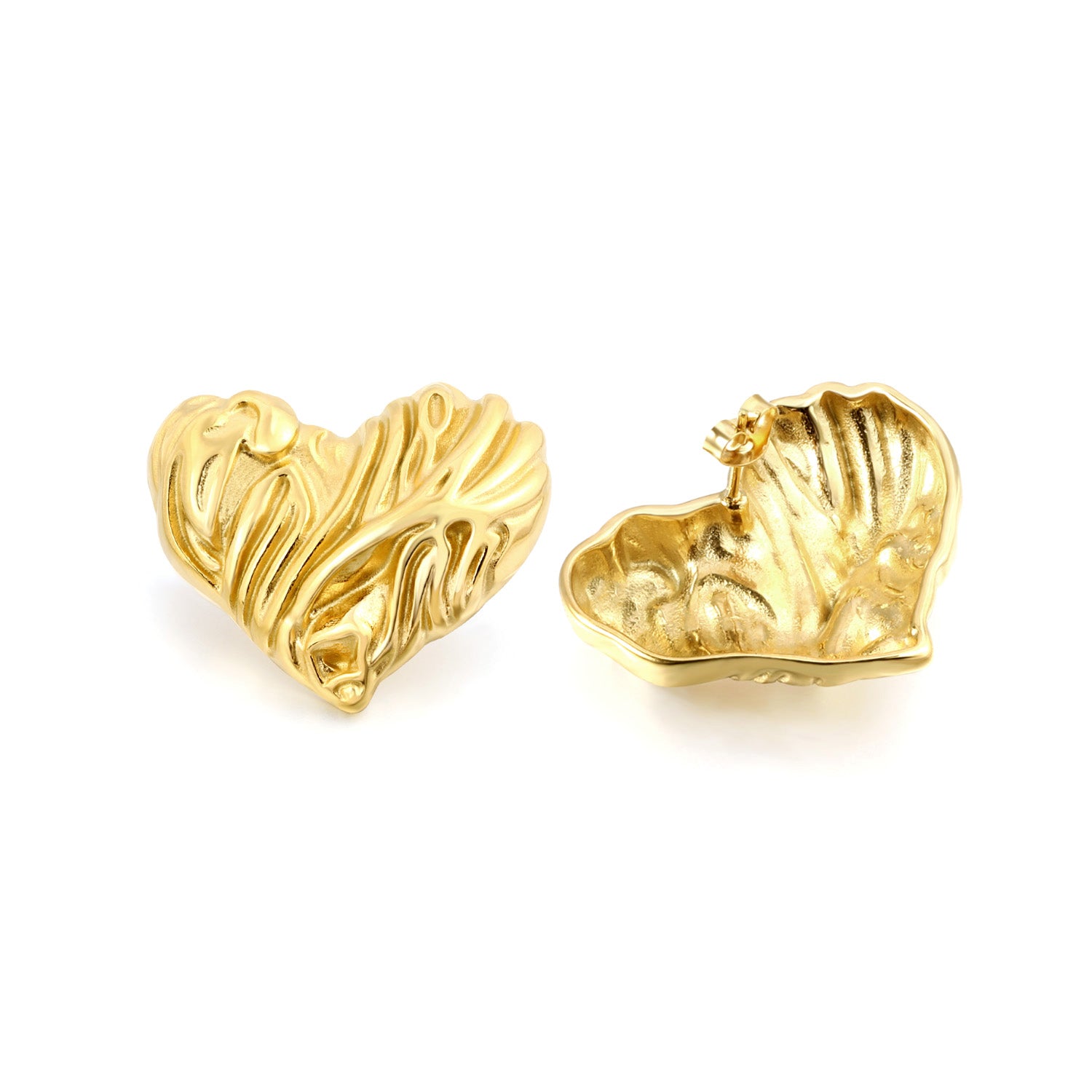 Sculptural Textured Heart Stud Earrings