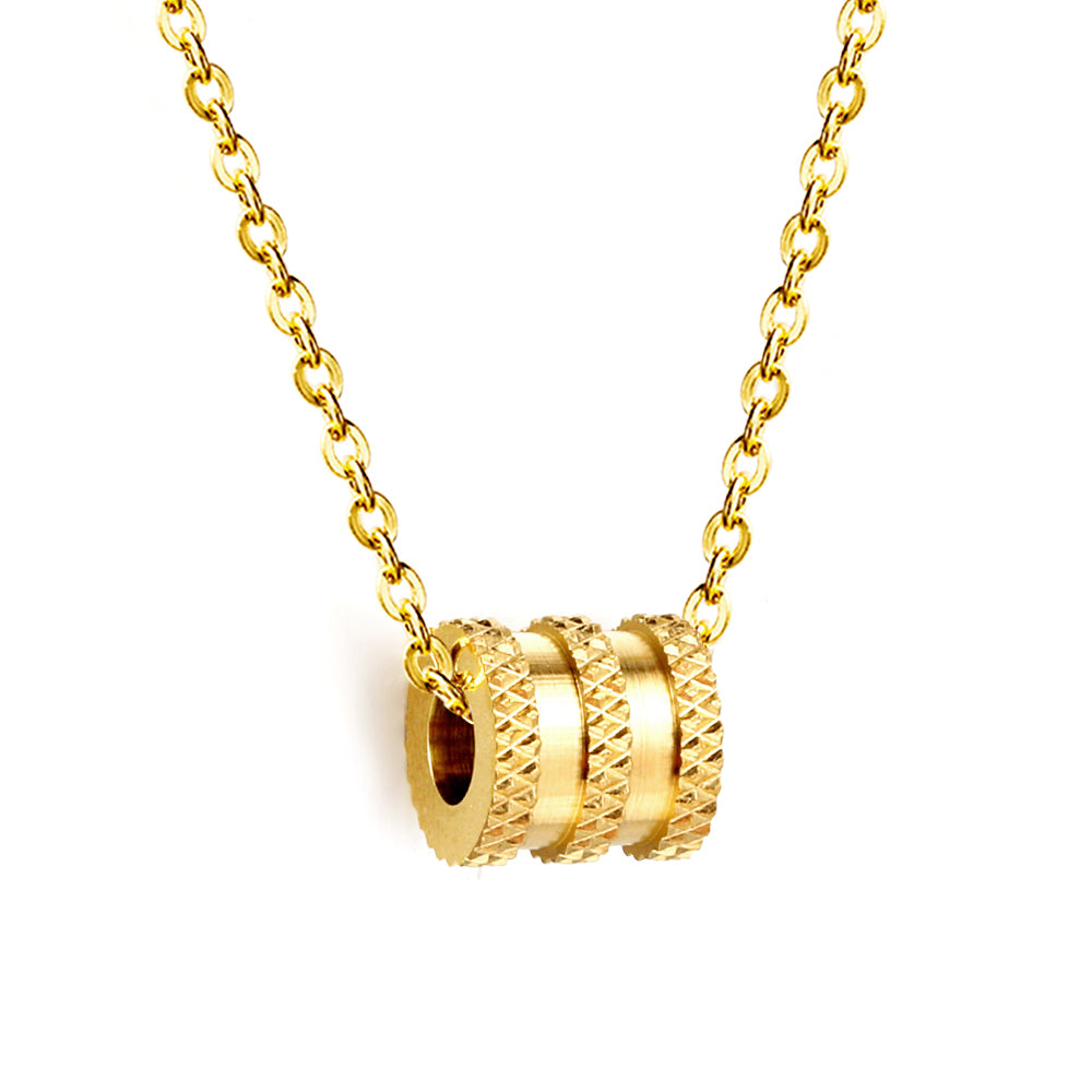 Textured Barrel Pendant Necklace - 18k Gold Plated Stainless Steel
