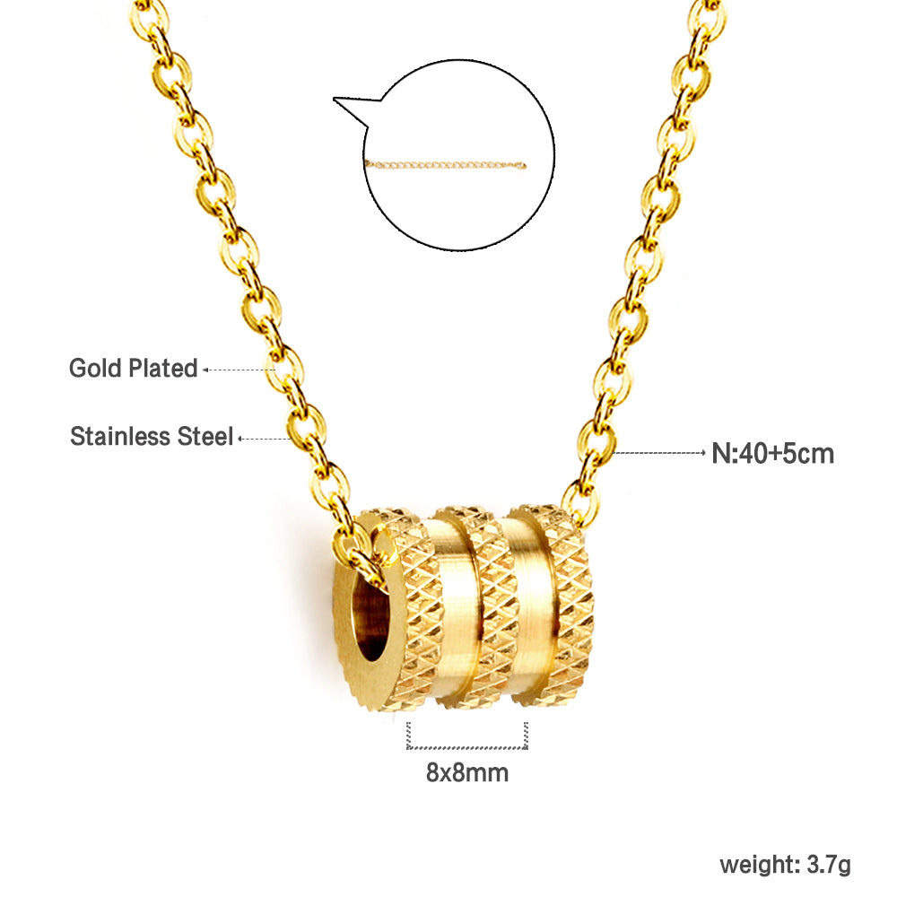 Textured Barrel Pendant Necklace - 18k Gold Plated Stainless Steel
