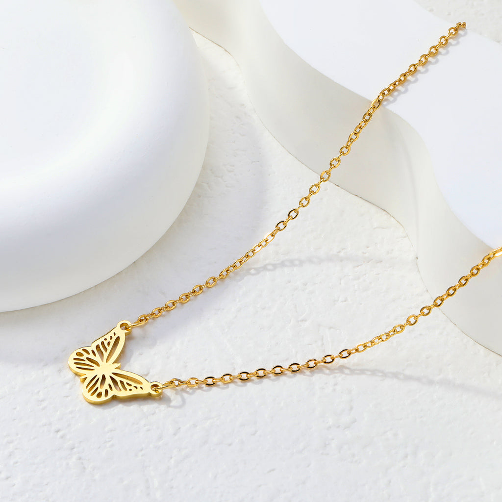Butterfly Pendant Necklace - 18k Gold Plated Stainless Steel