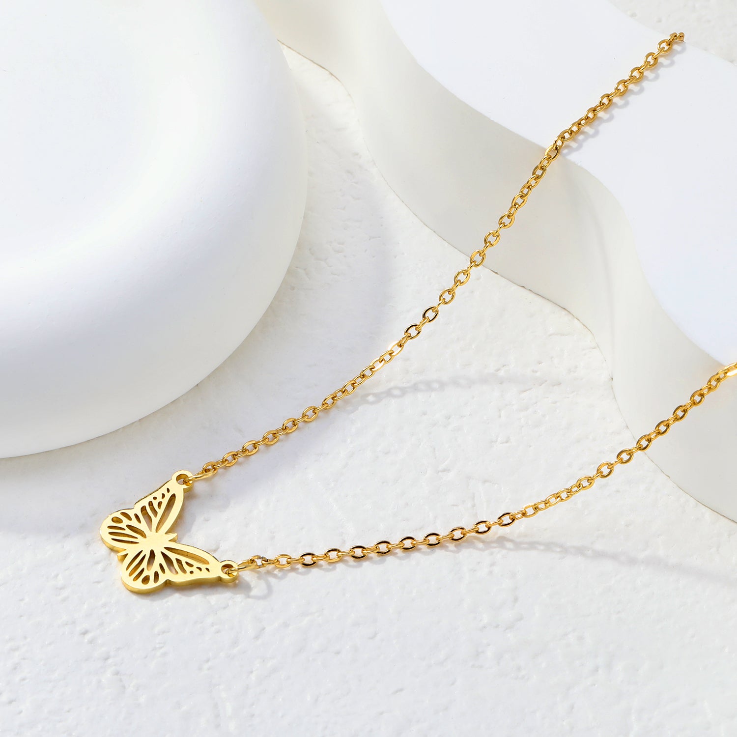 Butterfly Pendant Necklace - 18k Gold Plated Stainless Steel