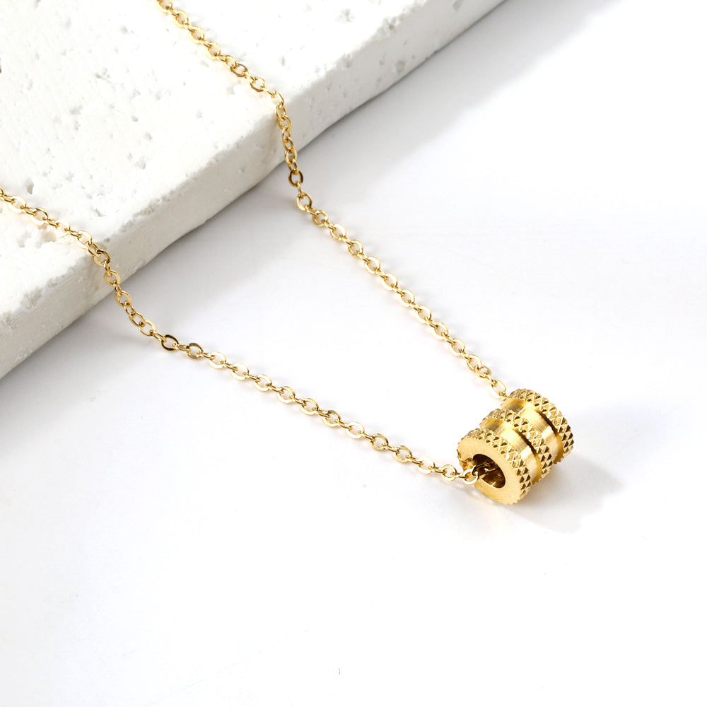 Textured Barrel Pendant Necklace - 18k Gold Plated Stainless Steel