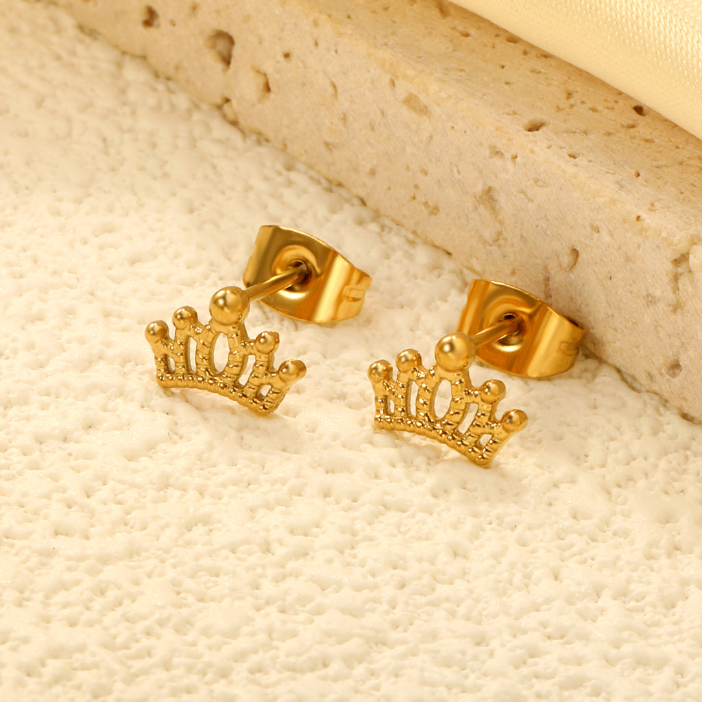 Dainty Gold Crown Stud Earrings