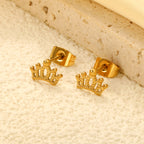 Dainty Gold Crown Stud Earrings