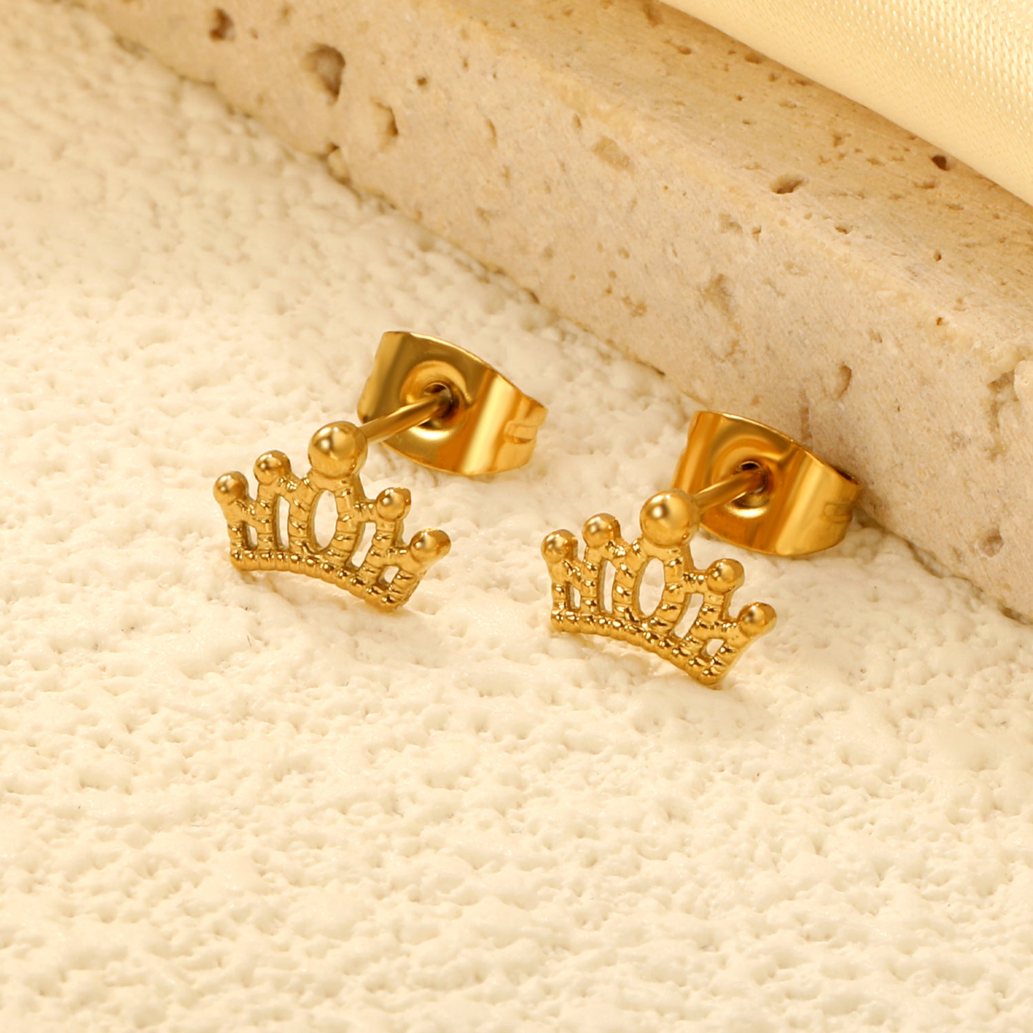 Dainty Gold Crown Stud Earrings