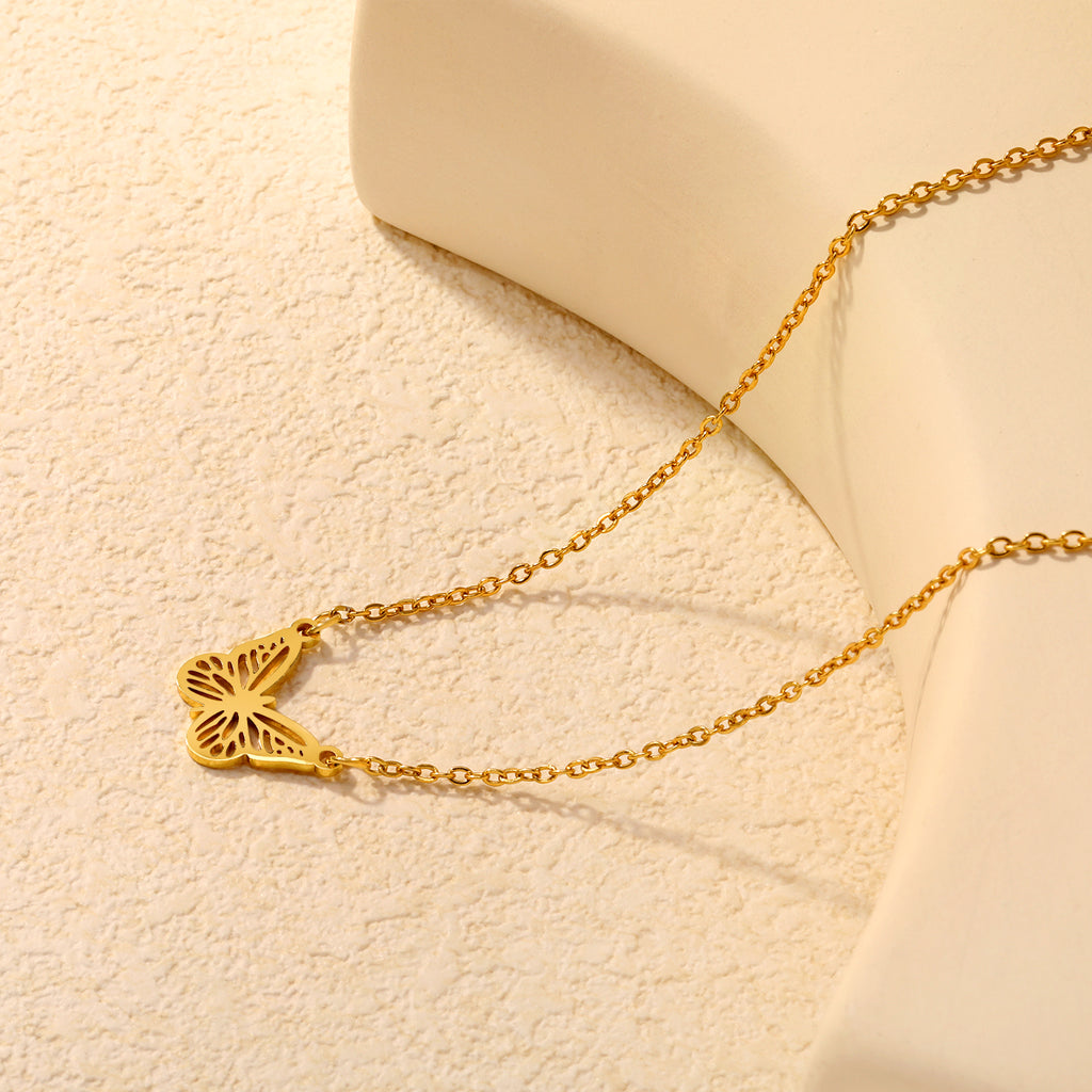 Butterfly Pendant Necklace - 18k Gold Plated Stainless Steel