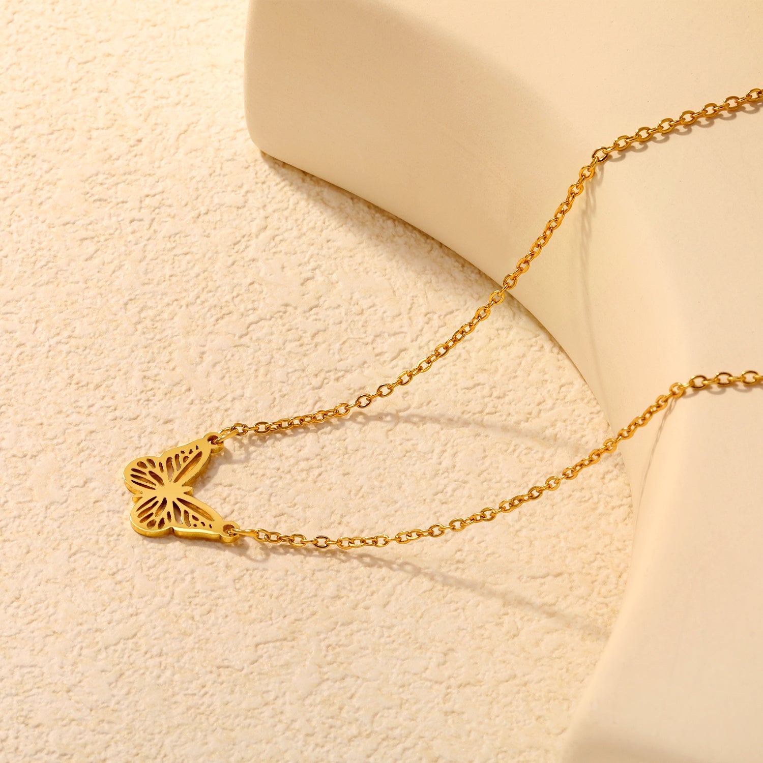Butterfly Pendant Necklace - 18k Gold Plated Stainless Steel