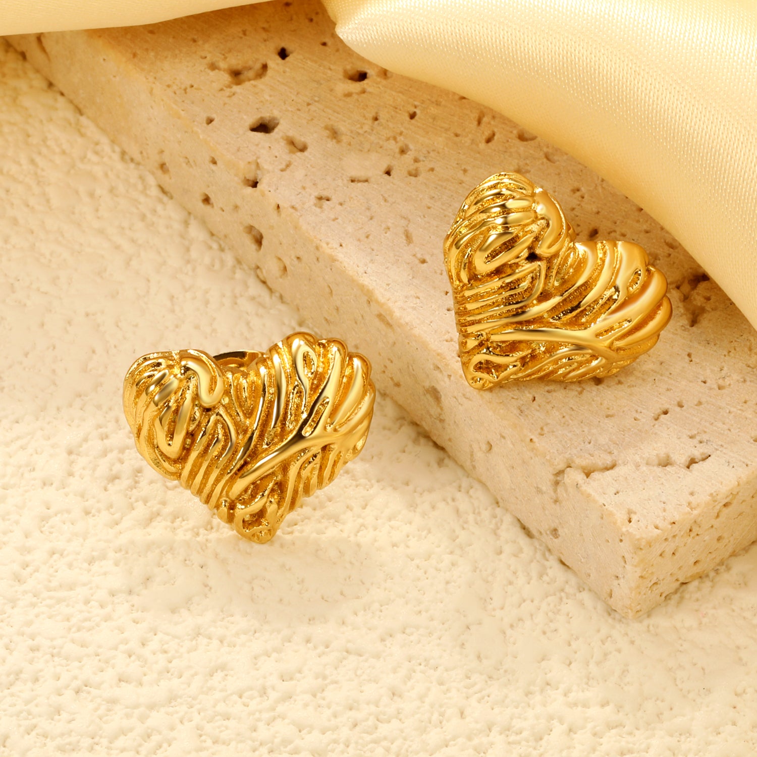 Sculptural Textured Heart Stud Earrings