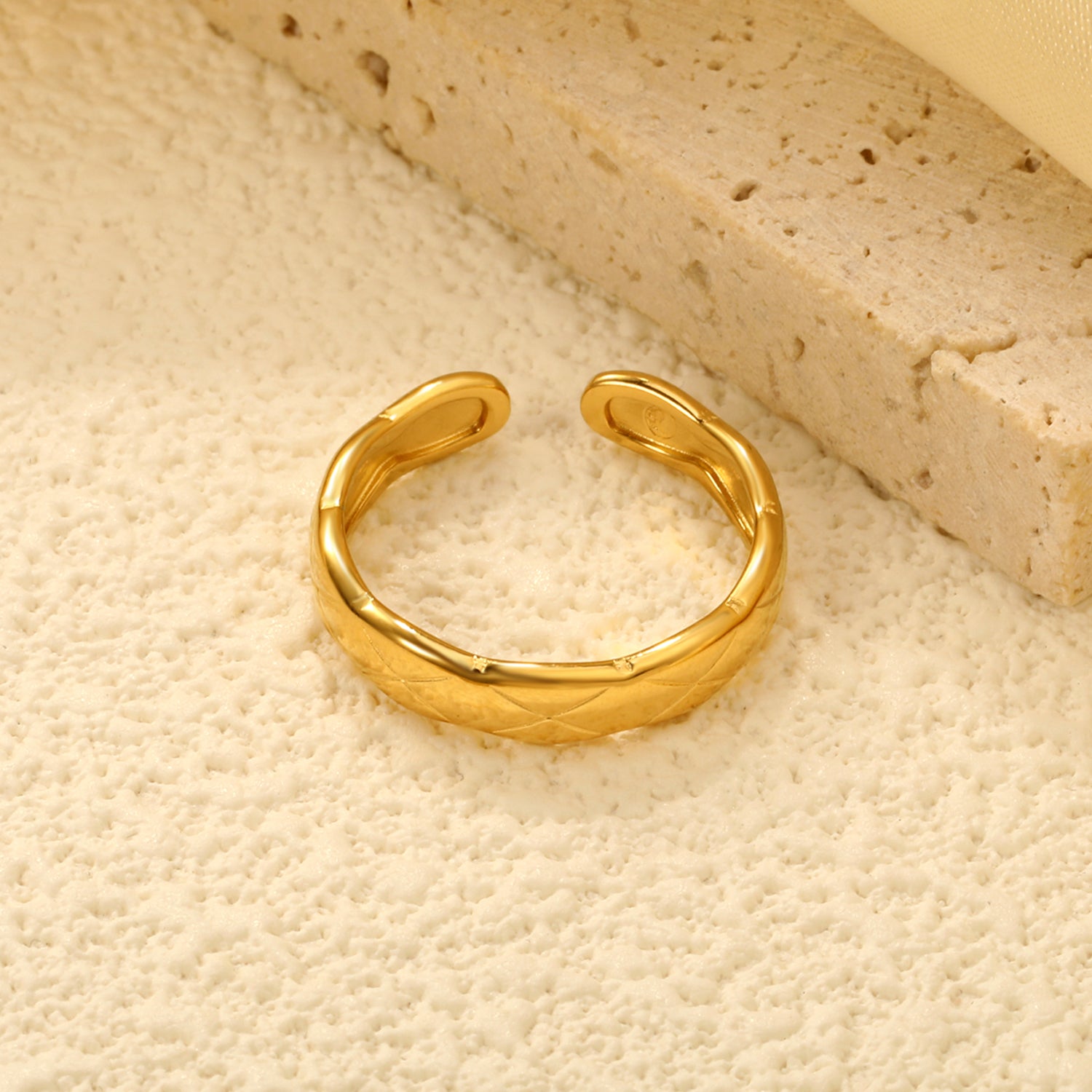 Quilted Pattern Gold Adjustable Ring
