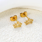 Dainty Gold Crown Stud Earrings