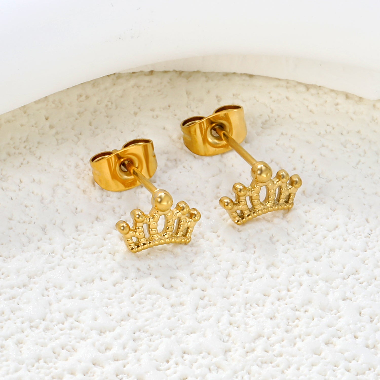 Dainty Gold Crown Stud Earrings