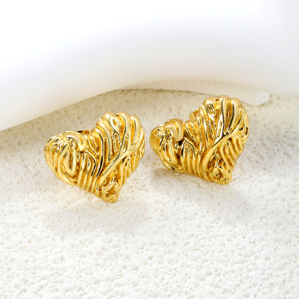 Sculptural Textured Heart Stud Earrings