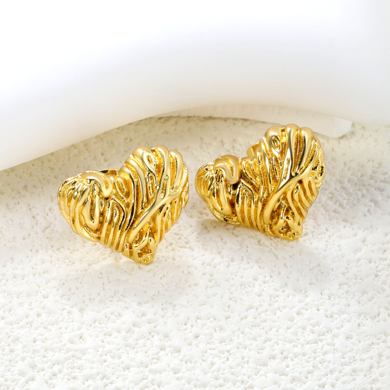 Sculptural Textured Heart Stud Earrings