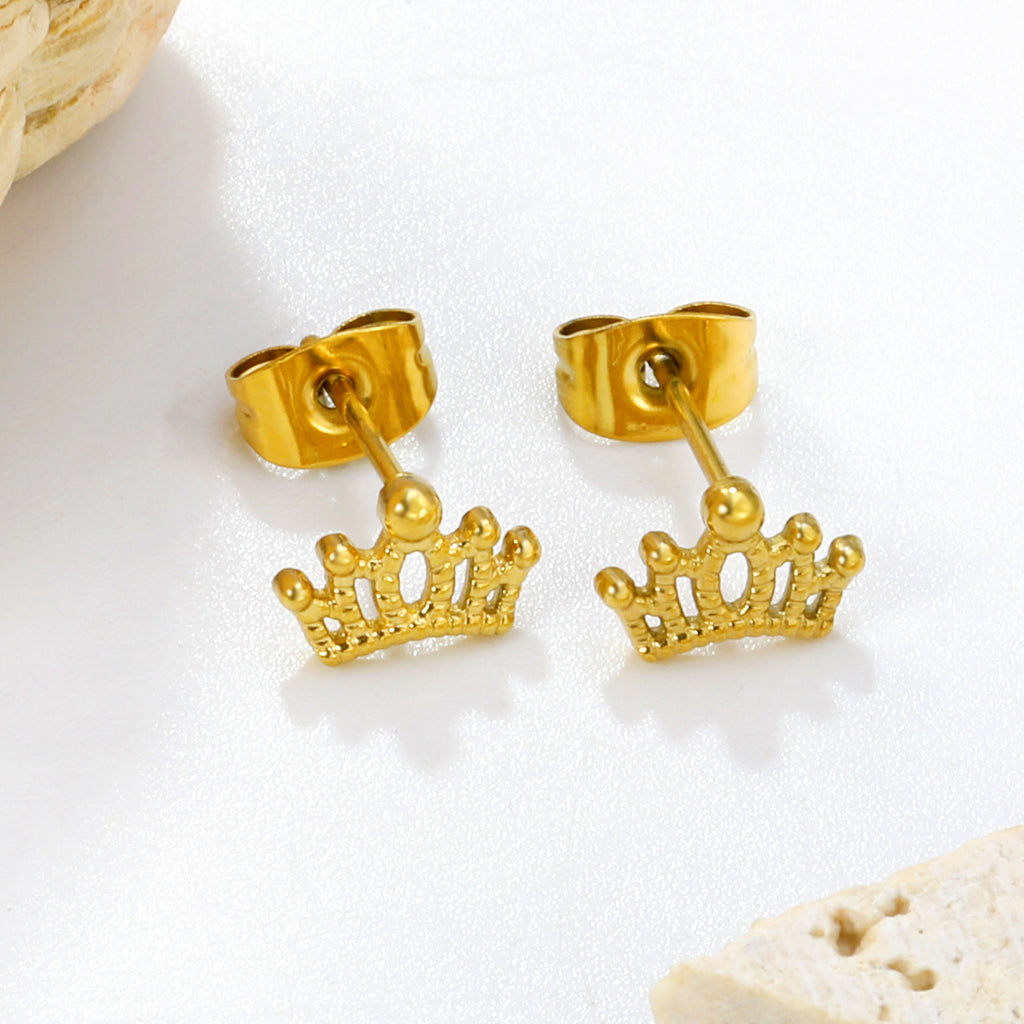 Dainty Gold Crown Stud Earrings