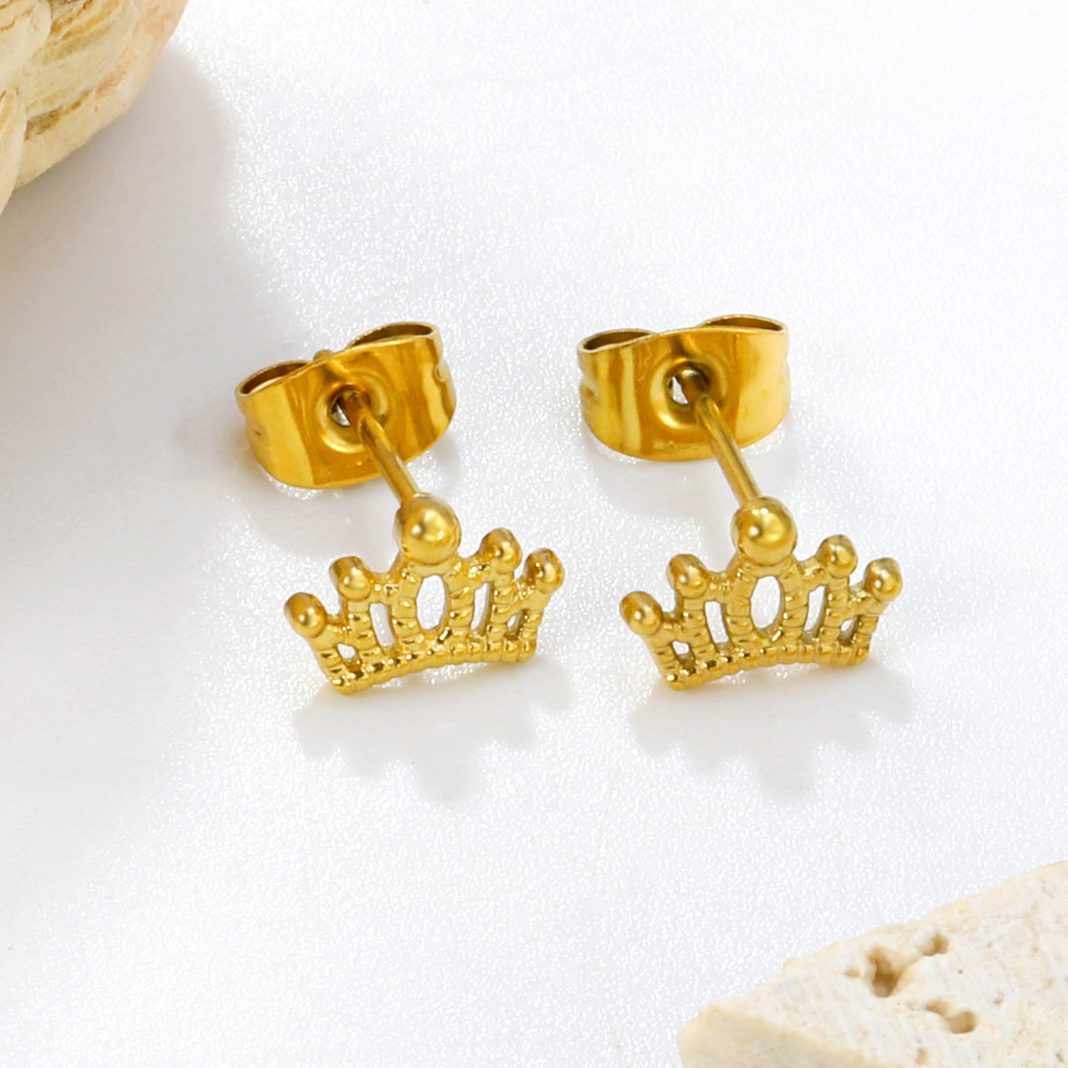 Dainty Gold Crown Stud Earrings