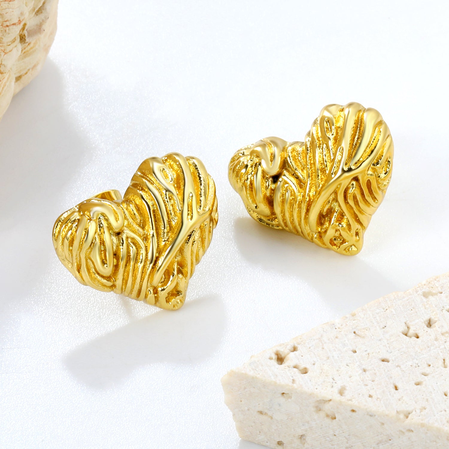 Sculptural Textured Heart Stud Earrings