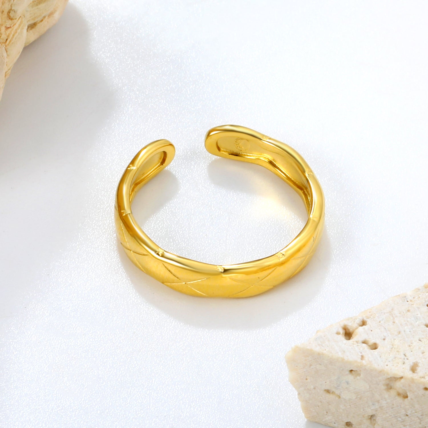 Quilted Pattern Gold Adjustable Ring