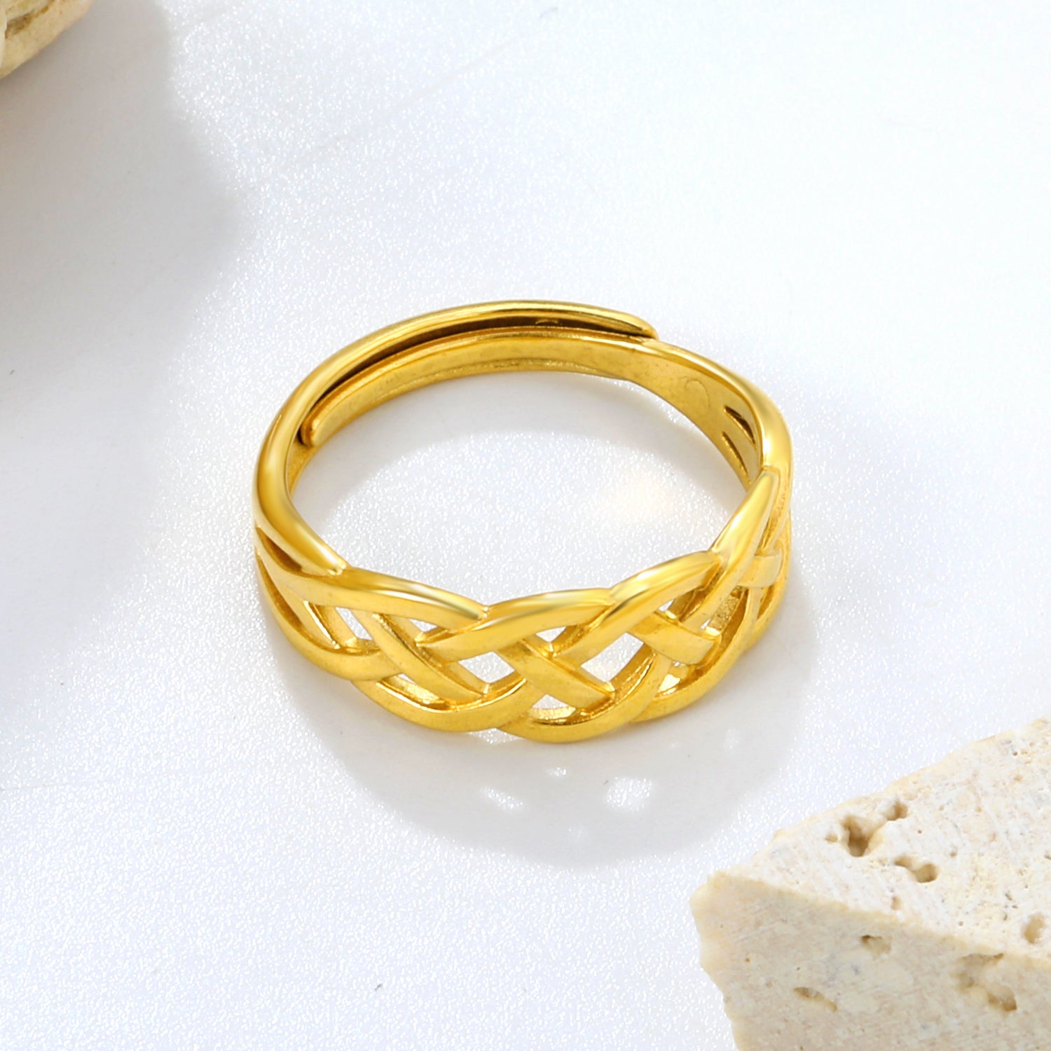 Woven Celtic Knot Gold Adjustable Ring