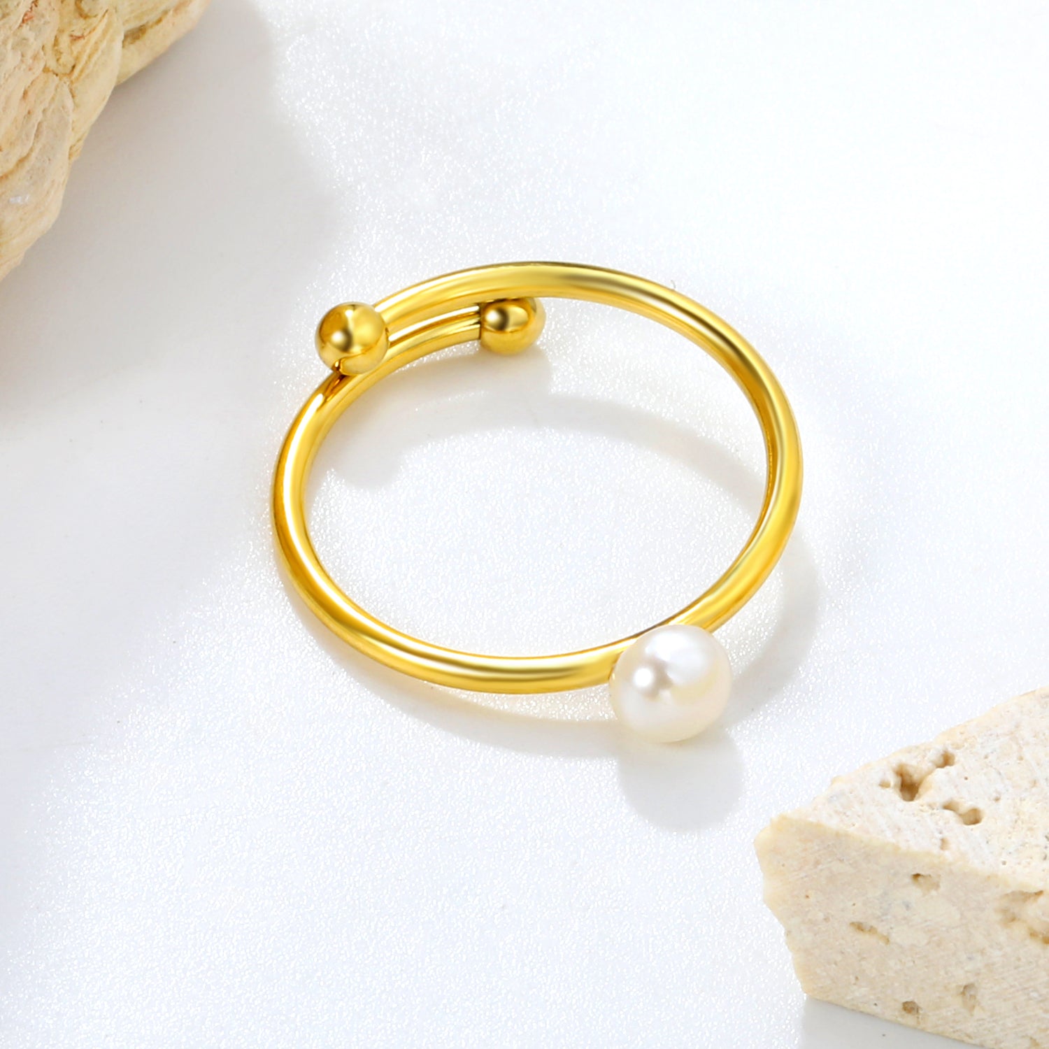 Minimalist Pearl Bypass Adjustable Ring