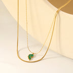 Layered Green Gemstone Leaf Cluster Necklace