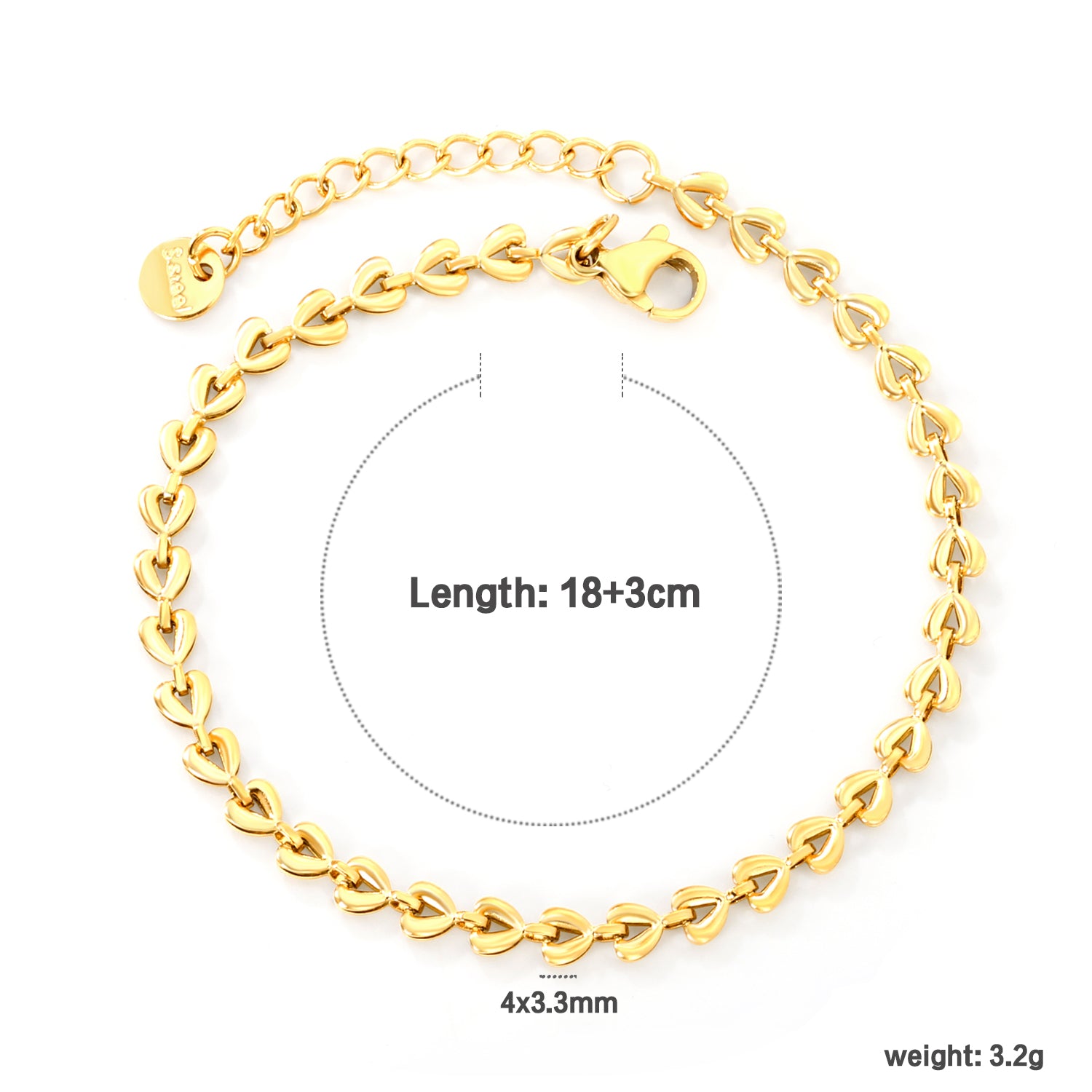 Dainty Gold Heart Link Chain Bracelet