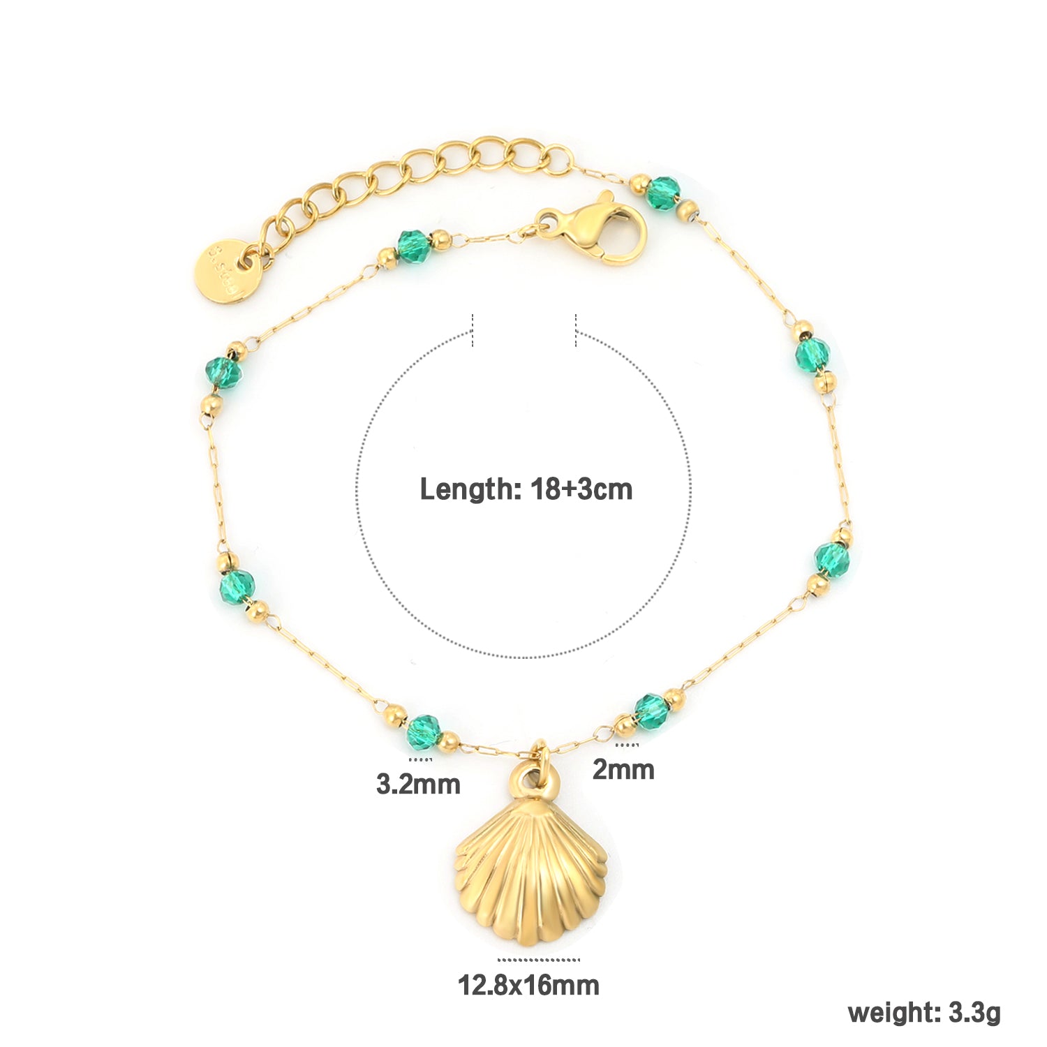Seashell & Green Bead Charm Bracele